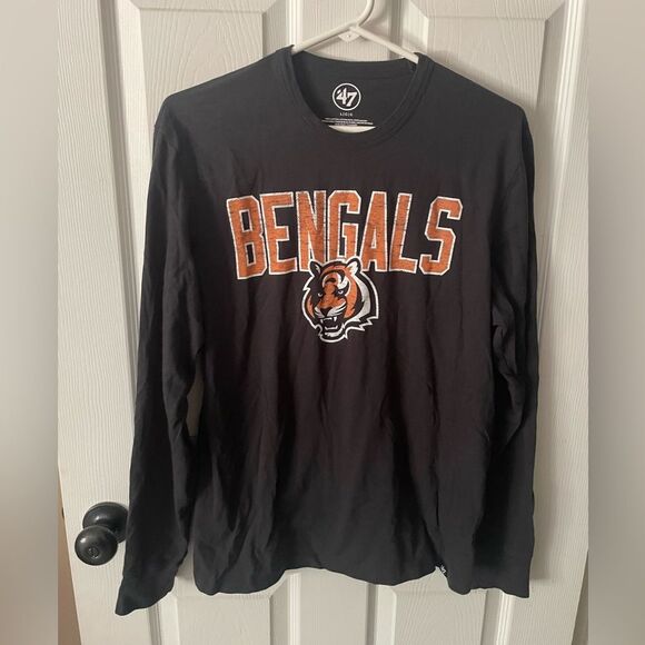 47 CINCINNATI BENGALS BLACK REPLAY FRANKLIN LONG SLEEVE FASHION T SHIRT - Picture 1 of 3